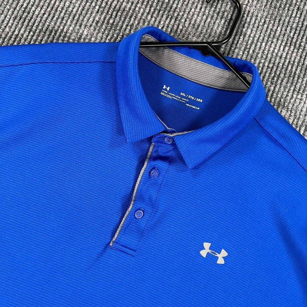 Under Armour Polo Shirt Mens 2XL XXL Blue Short Sleeve Performance HeatGear Golf